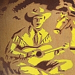 Roy Rogers 'Singing Cowboys' vintage acoustic guitar, 1950s. A man, a horse, a campfire